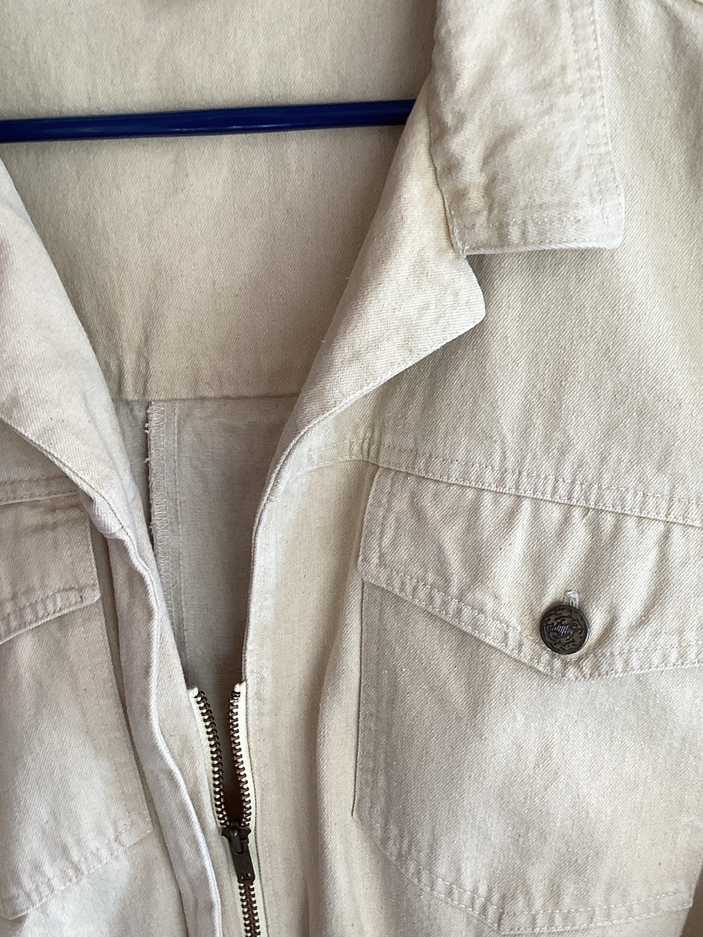 Womens Cream Utility Jumpsuit with Zip Front